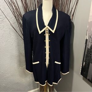 🌺 ST. JOHN BY MARIE GREY SANTANA KNIT NAVY CARDIGAN SIZE 14🌺